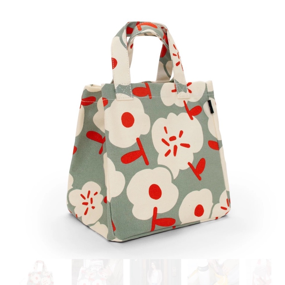 Maika Floral Canvas Tote - Green and Red